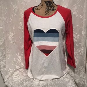 Red and white shirt with a rainbow heart
